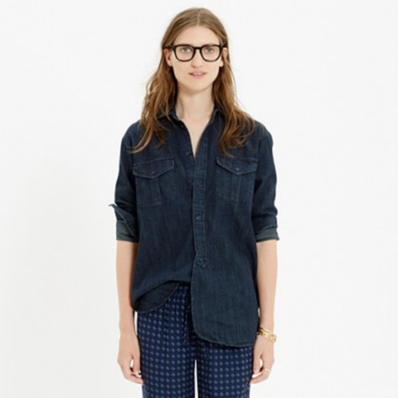 Madewell Tops - MADEWELL Blue Denim Cargo Popover Workshirt Orson Wash Button Down ~ Small
